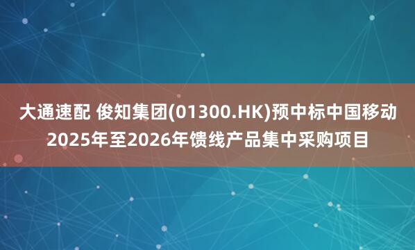 大通速配 俊知集团(01300.HK)预中标中国移动2025年至2026年馈线产品集中采购项目